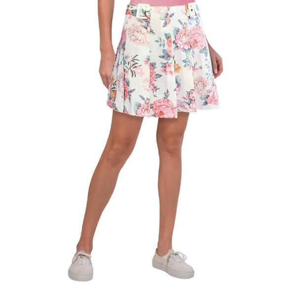 NWT ASOS High Rise Floral Print Side Buckles Tennis Style Pleated Mini Skirt - Picture 2 of 6
